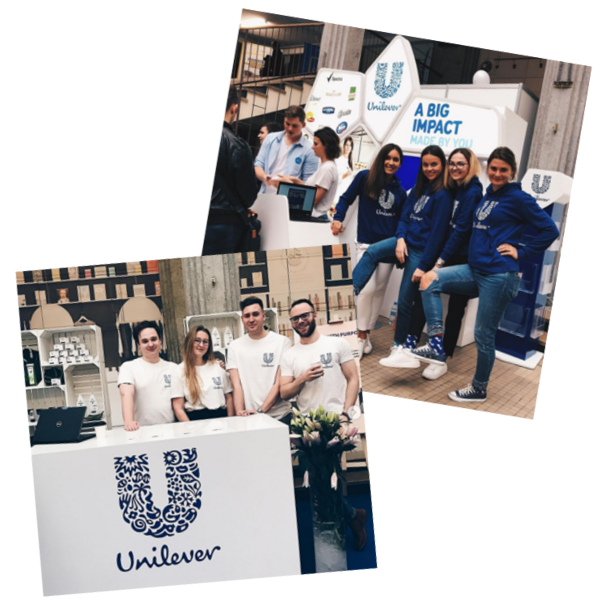 employees in Unilever booth and employees in career fair
