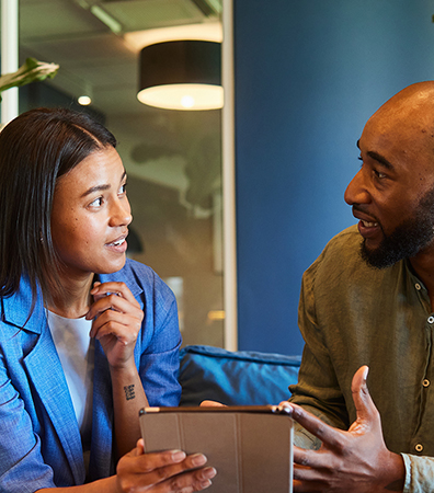 Man and women talking