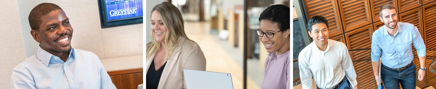 Three images of employees smiling