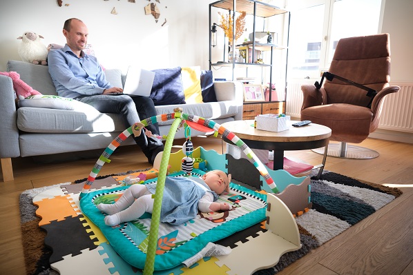 Man and child at home