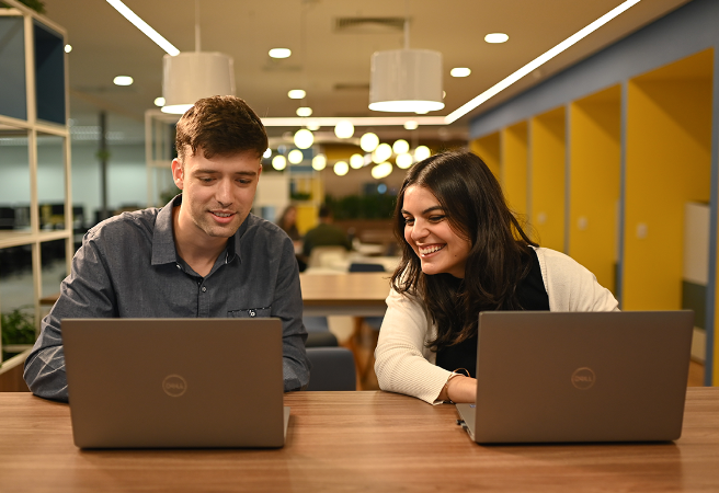 Man and woman smiling