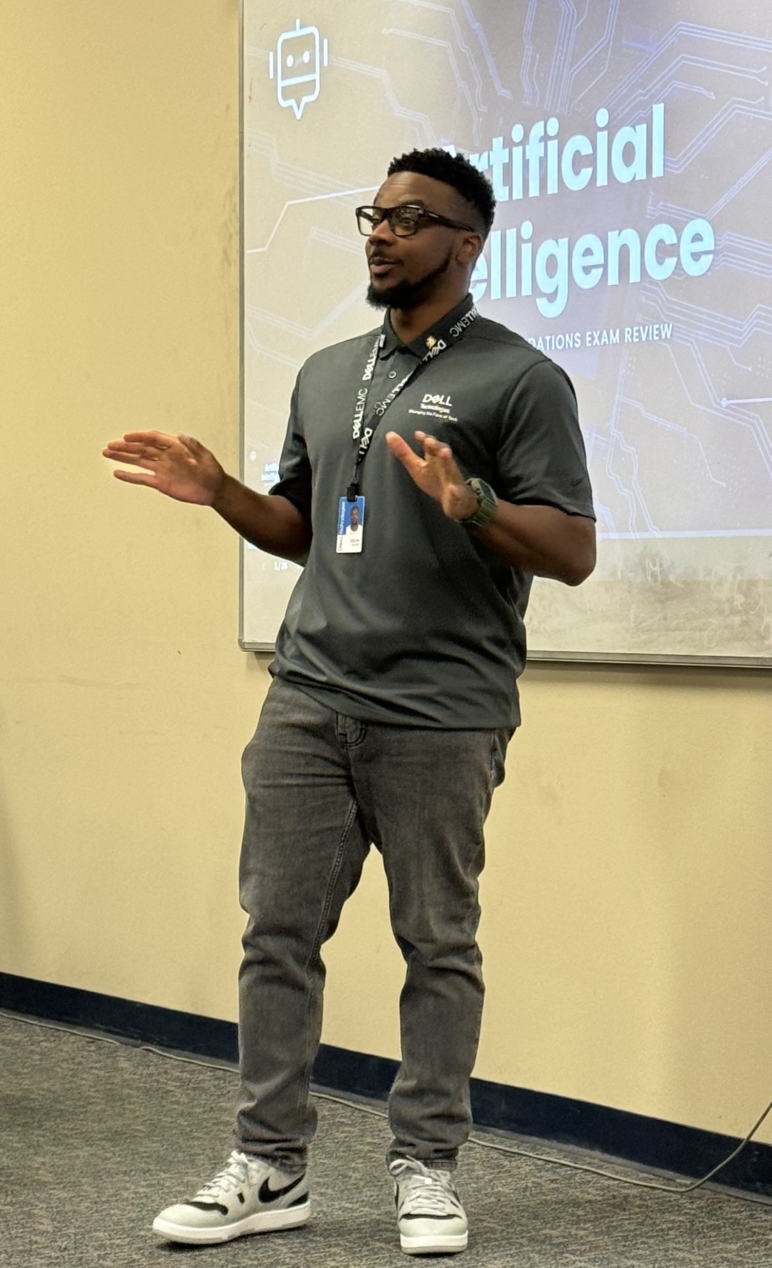 Kevin presenting in a classroom