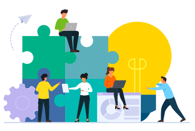 Graphic of employees working together