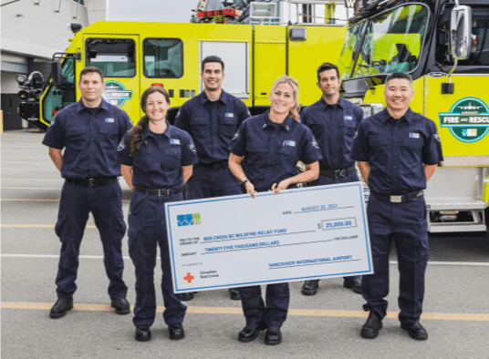 Firefighters smiling while holding a big check