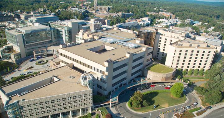 aerial view of the Duke University Hospital campus.
