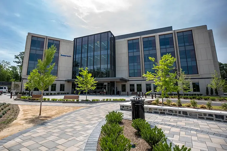 large, modern medical building with Duke Health logo on the side