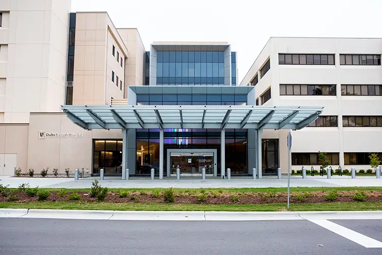 view of the main entrance at Duke Raleigh Hospital