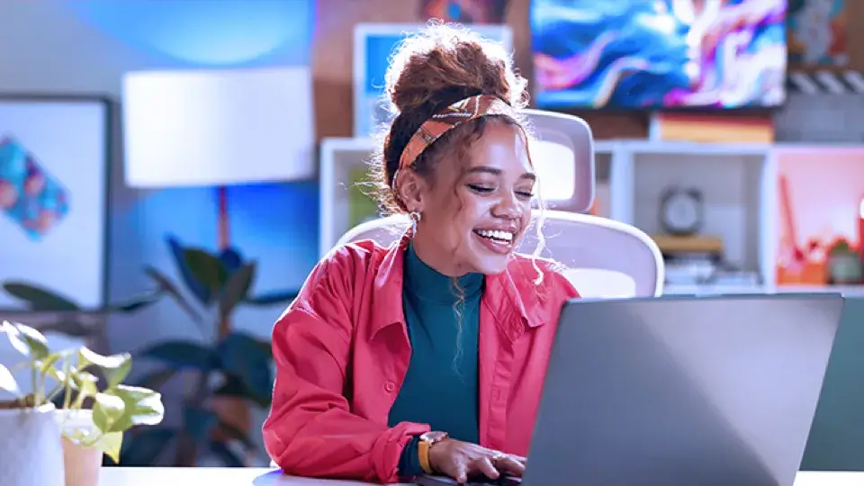 Woman working on a laptop