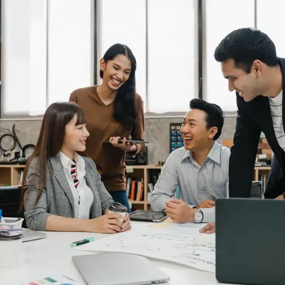 Group of people enjoying a discussion