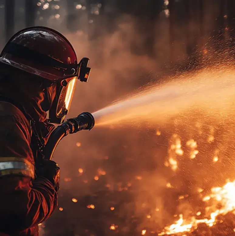 Firefighter putting out a fire