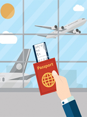 Cartoon of a traveler's belongings in an airport 