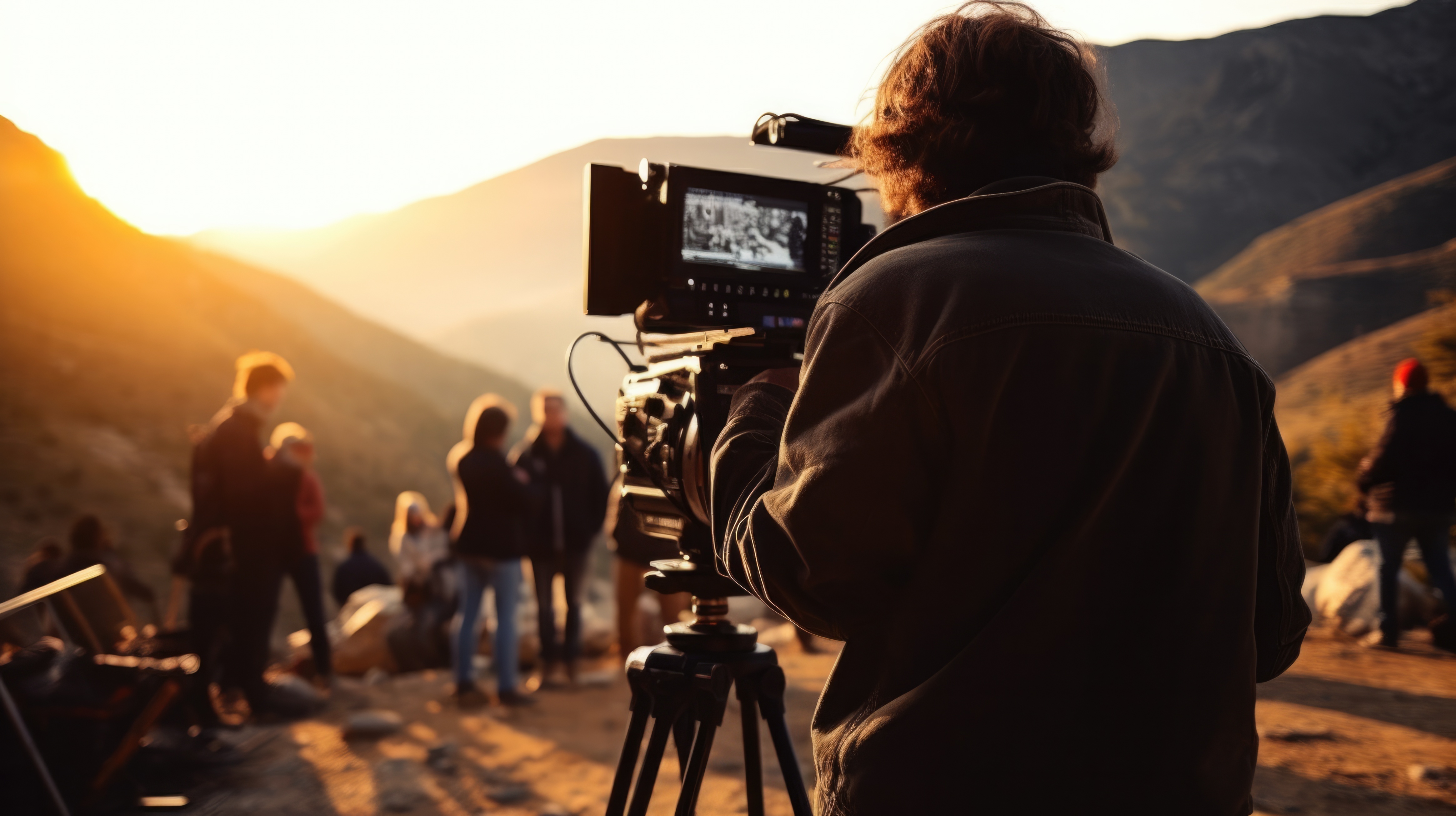 A Camera Man working on an outdoor film set in the desert