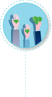 illustration: Hand holding green heart shaped cutouts