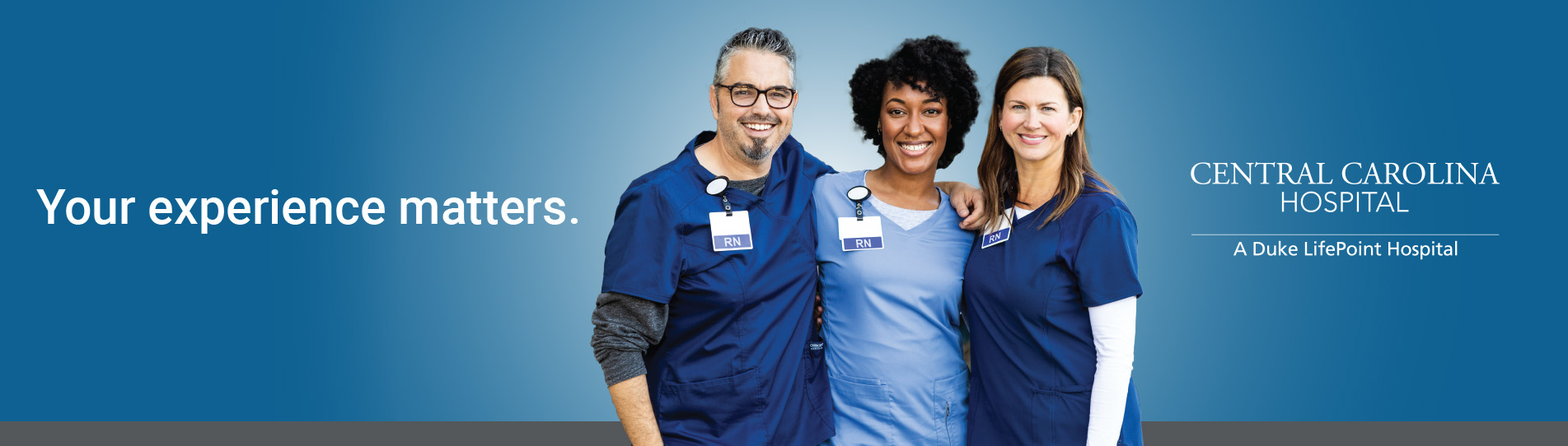 Banner graphic with image of medical professionals and text "your experience matters."