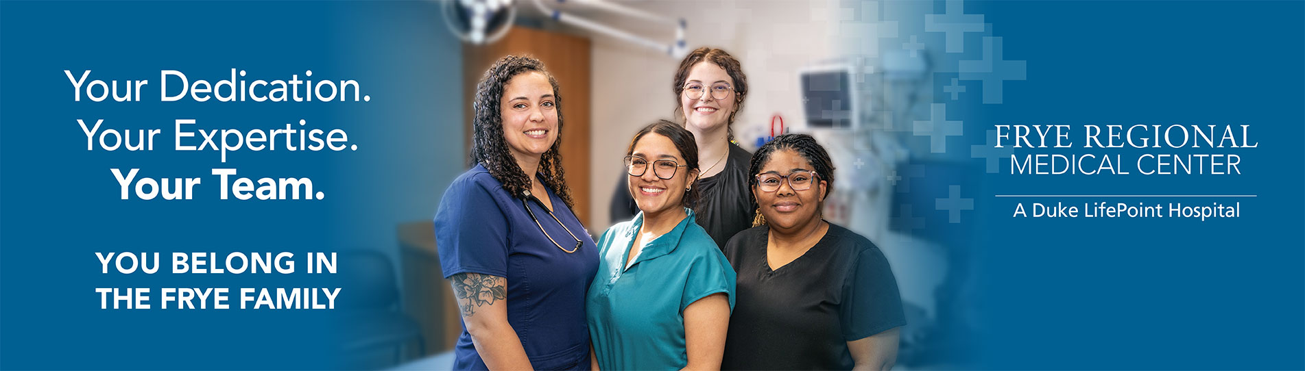 graphical banner with group photo of nurses and the Frye logo