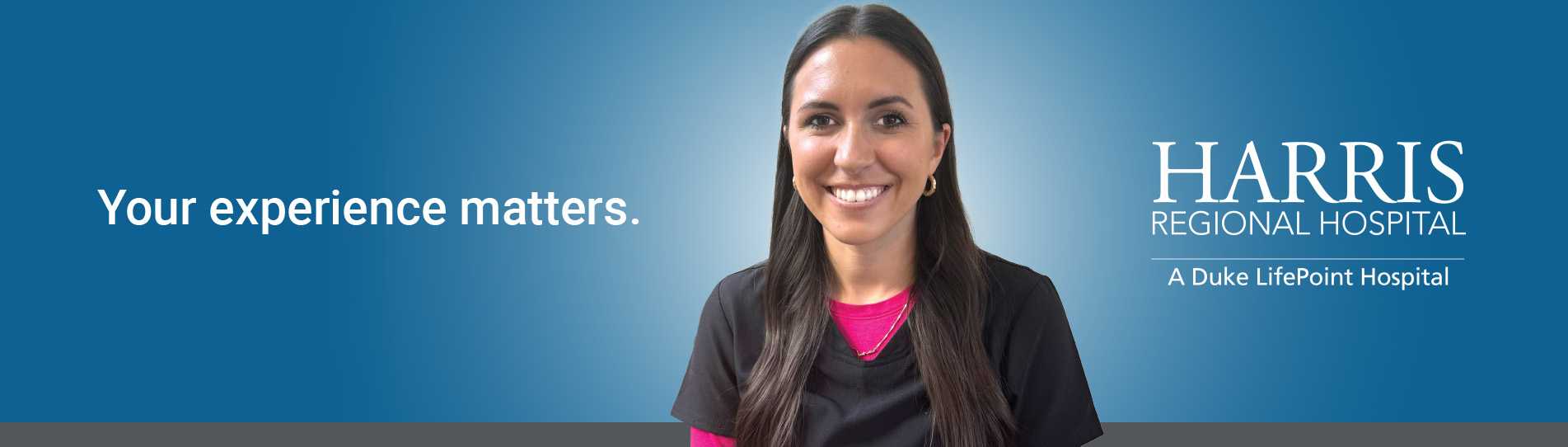 Graphic banner with image of nurse and Harris Regional Hospital  logo