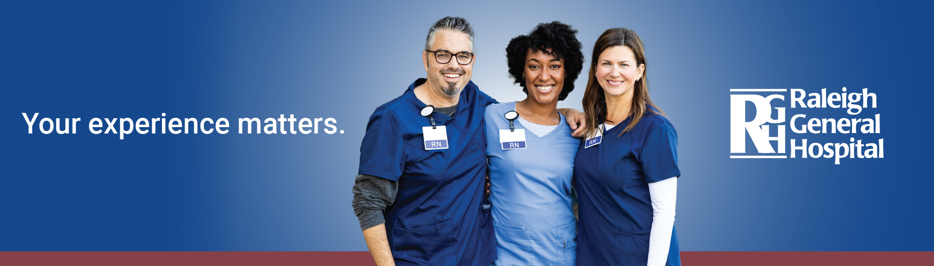 Banner graphic with image of nurse and text "your experience matters."