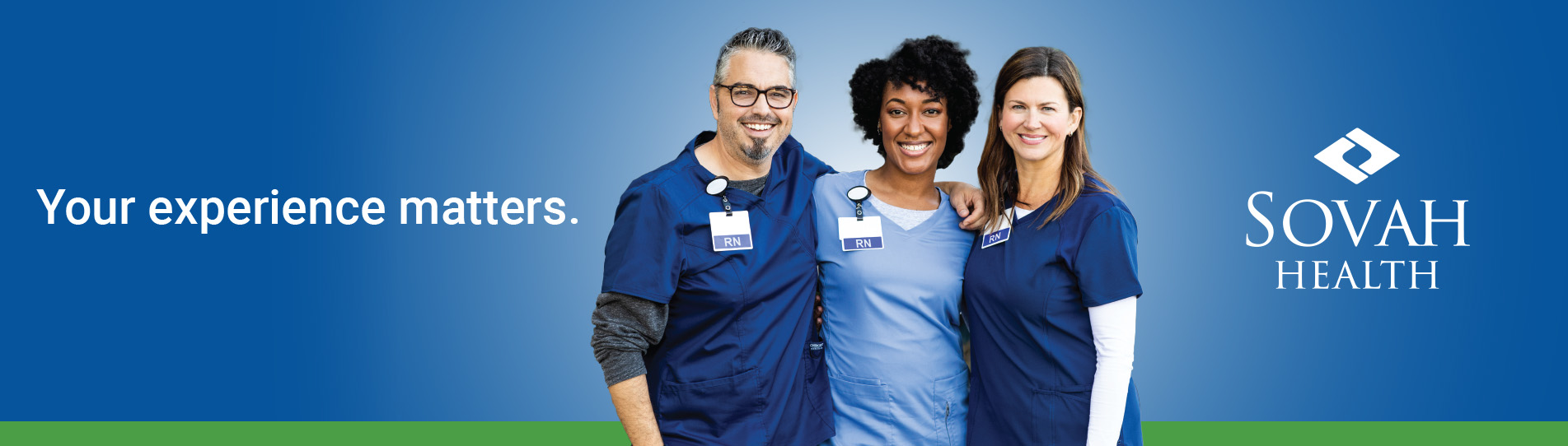 Banner graphic with image of medical professionals and text "your experience matters."