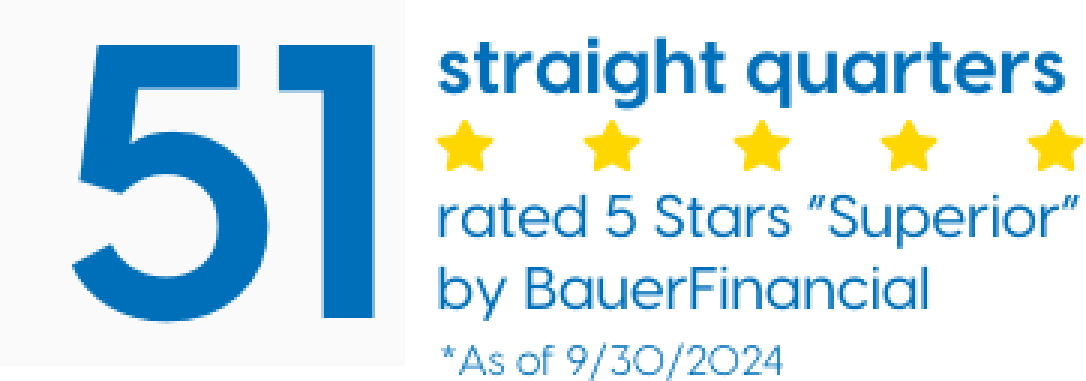 48 straight quarters rated 5 stars "superior" by BauerFinancial