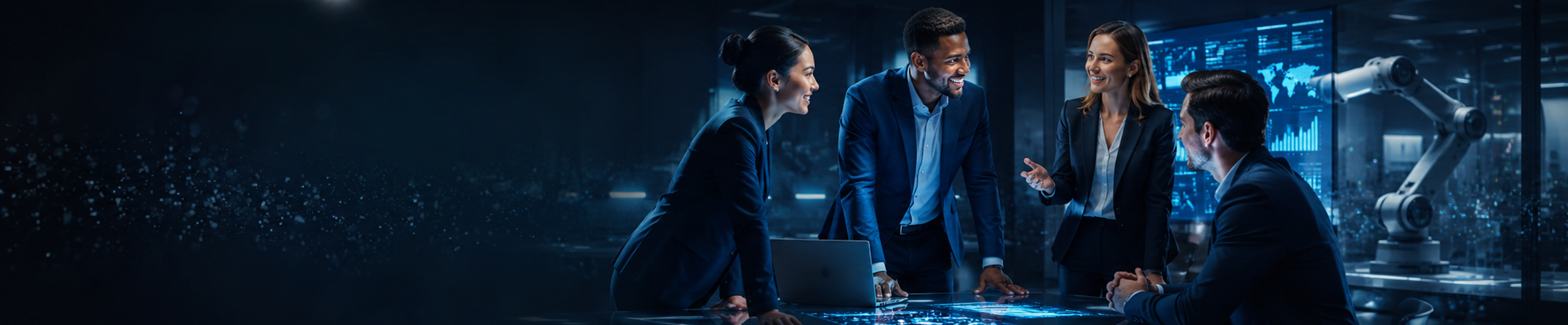 Group of Salespeople sitting at a table with technology