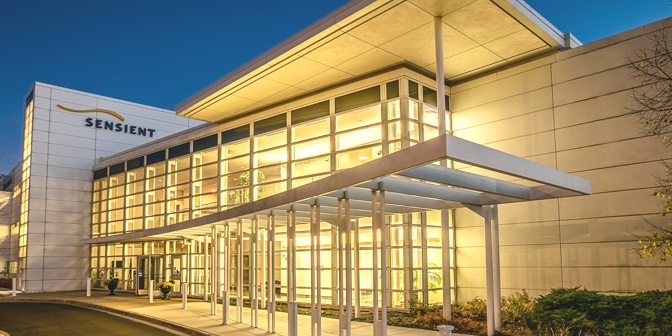 Sensient office building with lights