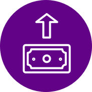 purple icon showing dollar bill making its way up