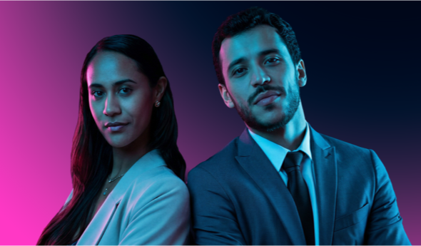 2 people in suits looking at the camera