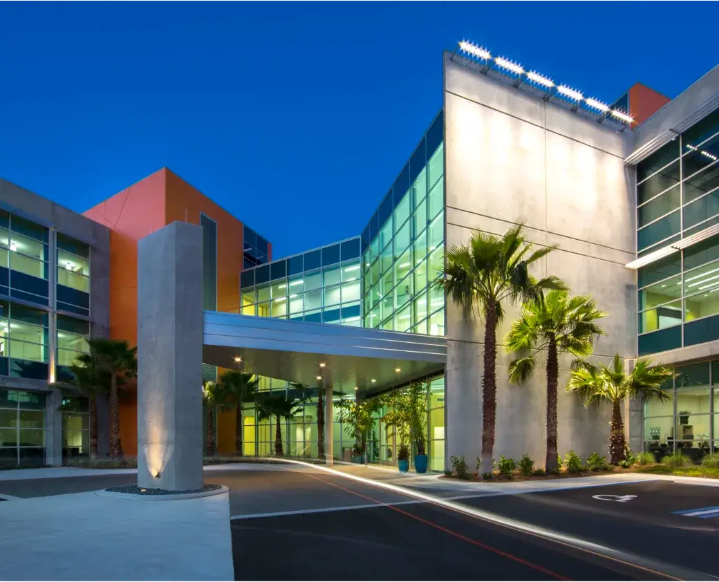 WHBM Main campus at night