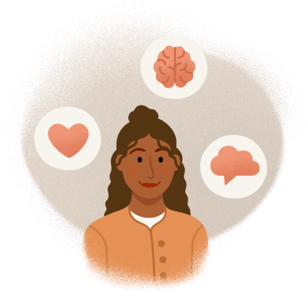 Illustration of woman with thought bubbles