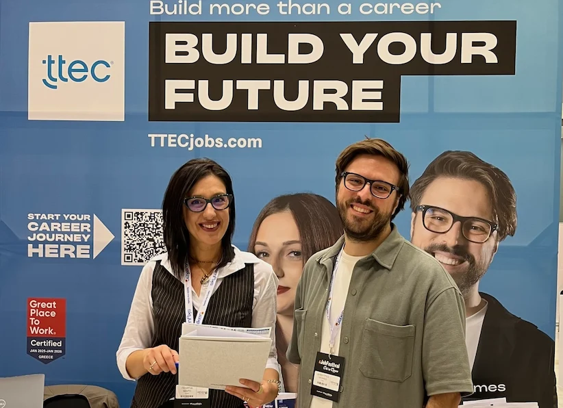 TTEC Athens team members during a job fair in Greece.