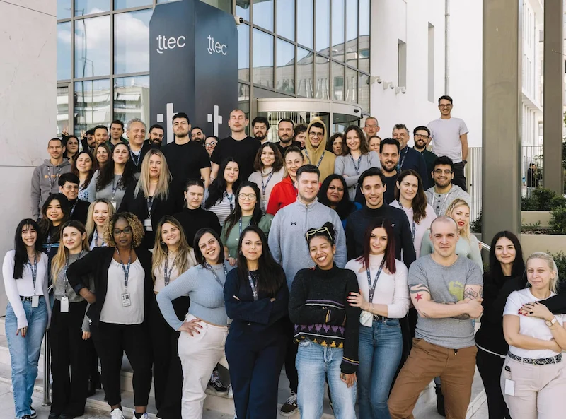 TTEC Team taking a group photo outside TTEC Athens office.