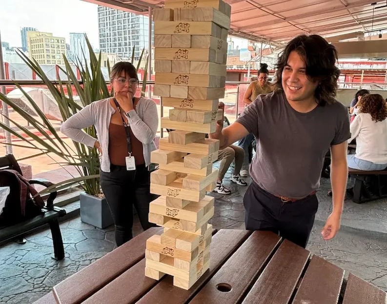 TTEC Mexico employees playing Jenga