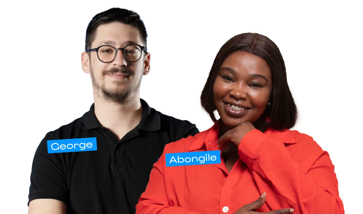 TTEC employees, Josephine and Tulio, smiling at the camera