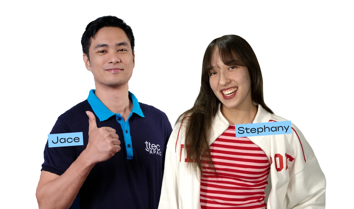 TTEC employees, Sandra and Pao, smiling at the camera