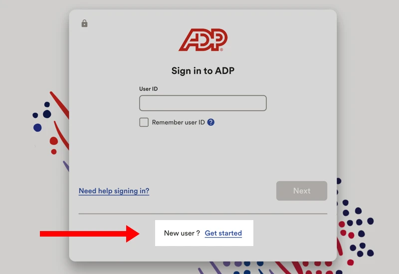 Click get started on the ADP sign in page