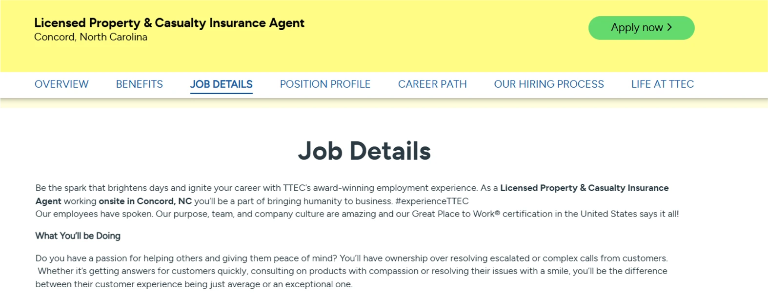 Image of Licensed Property & Casualty Insurance Agent job listing on TTEC