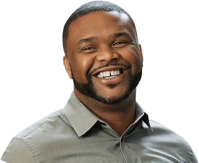 Smiling man in a grey collared shirt on the left, with text promoting Staples Inc teams