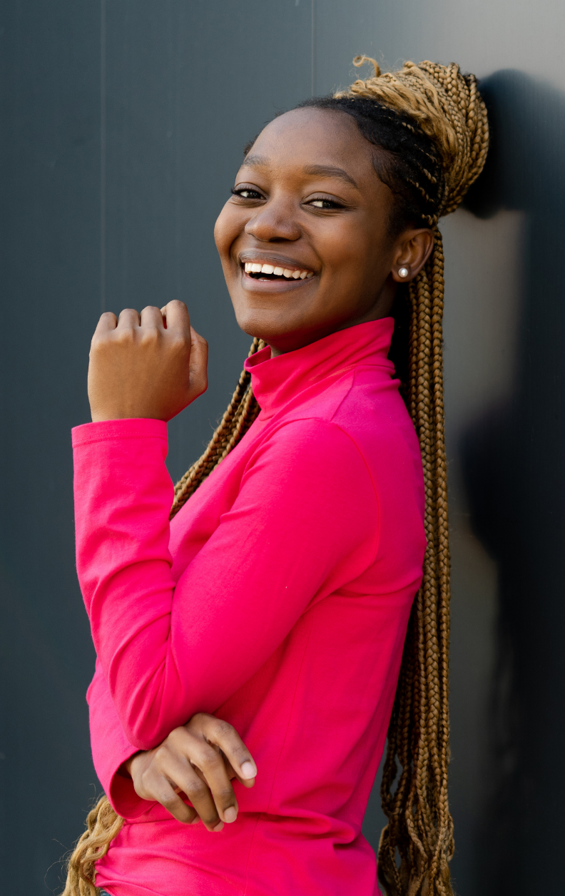 Student in pink jacket