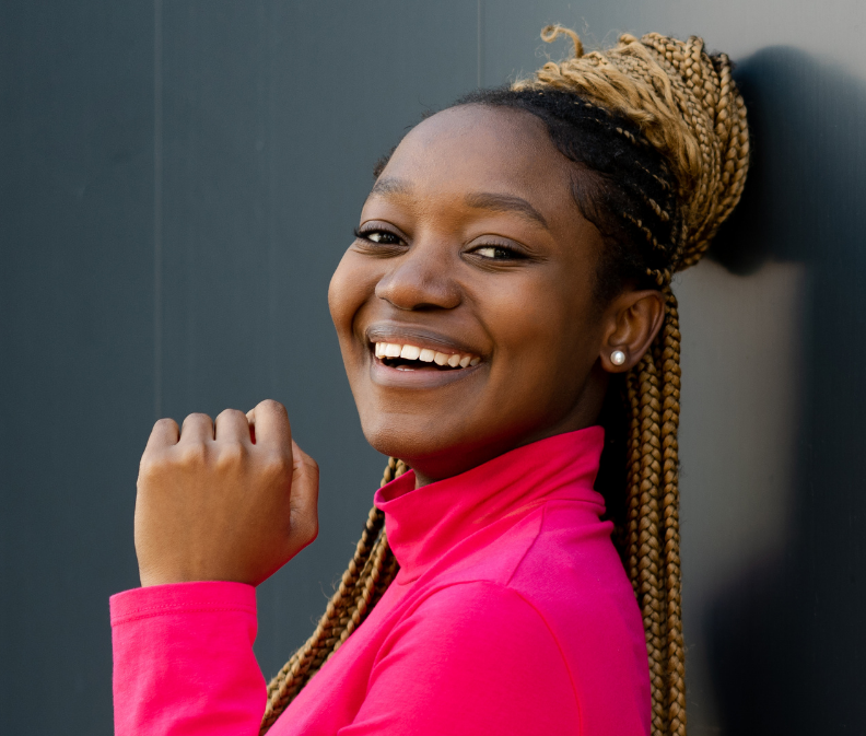 Student in pink jacket