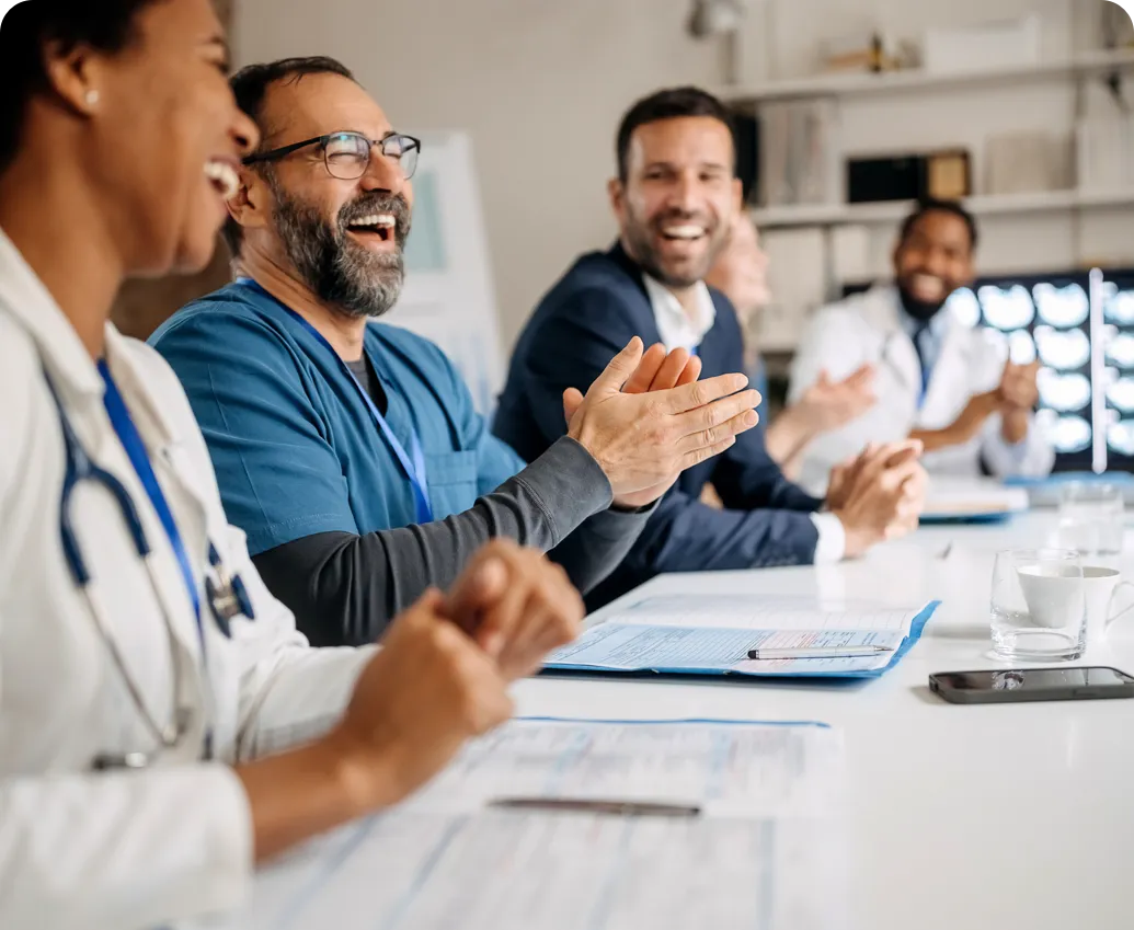 Employees having a meeting