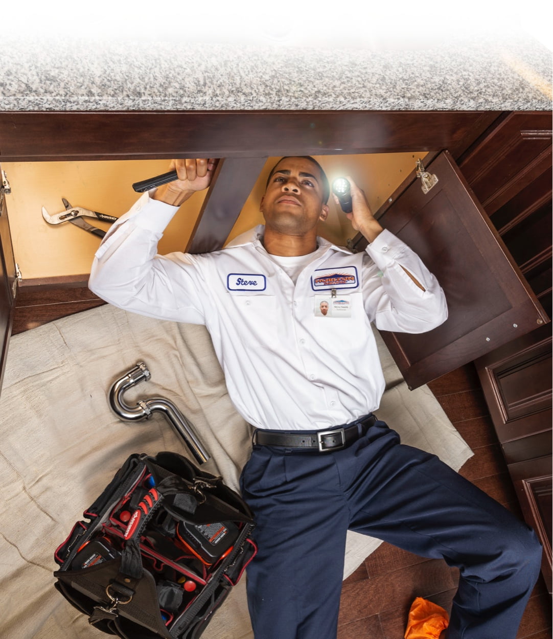 Technician working on copper pipe