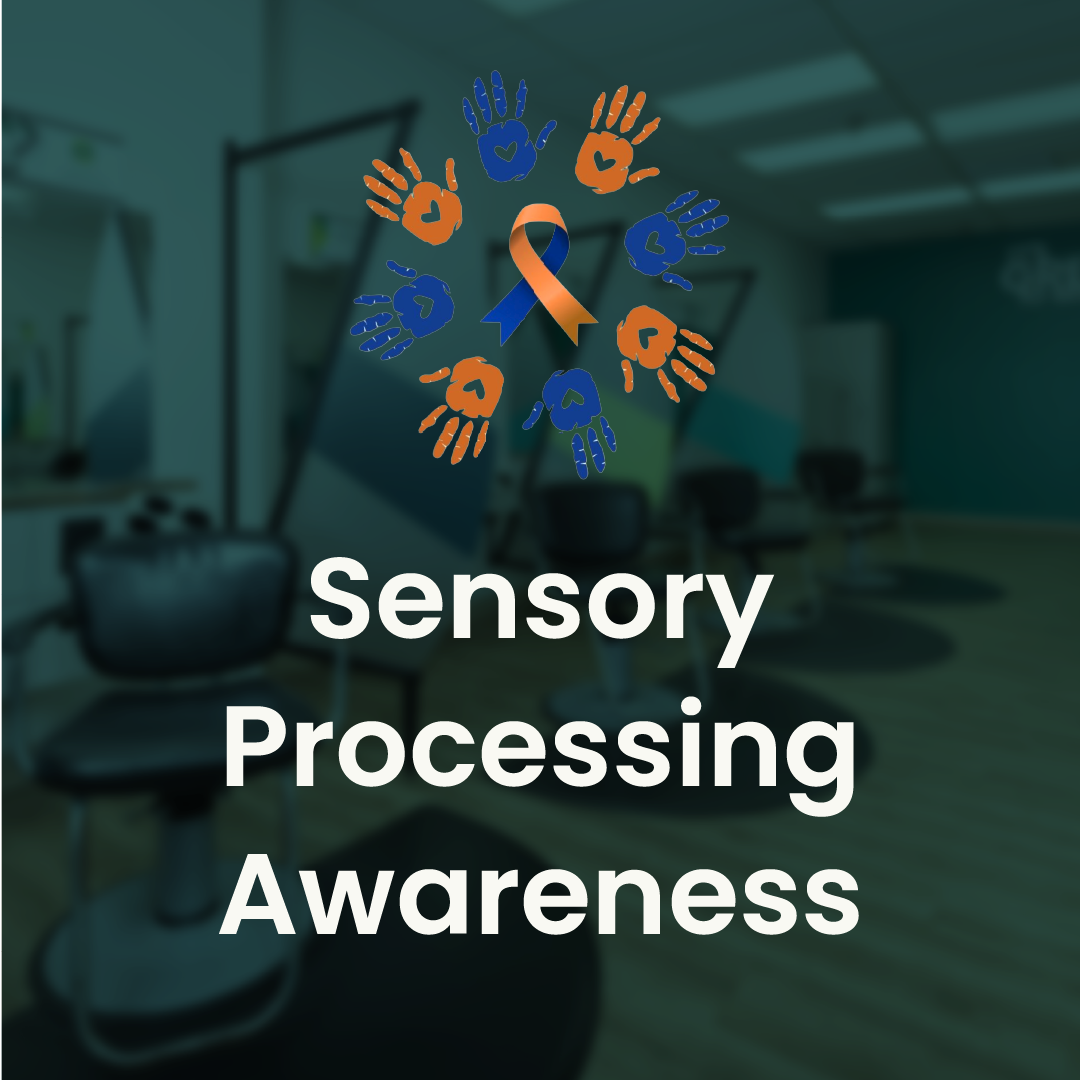 Great Clips salon background with an awareness logo and text overlay that says "Sensory Processing Awareness"