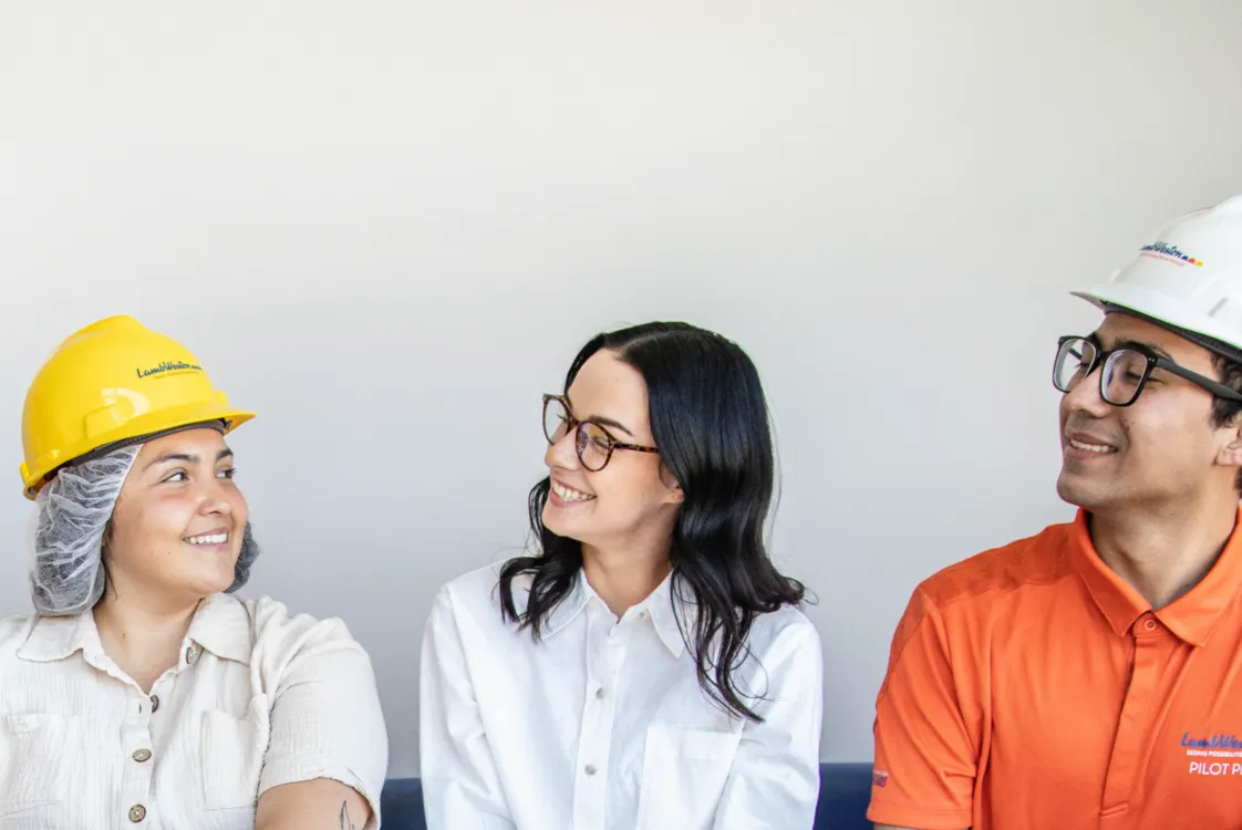 Colleagues wearing hard hats
