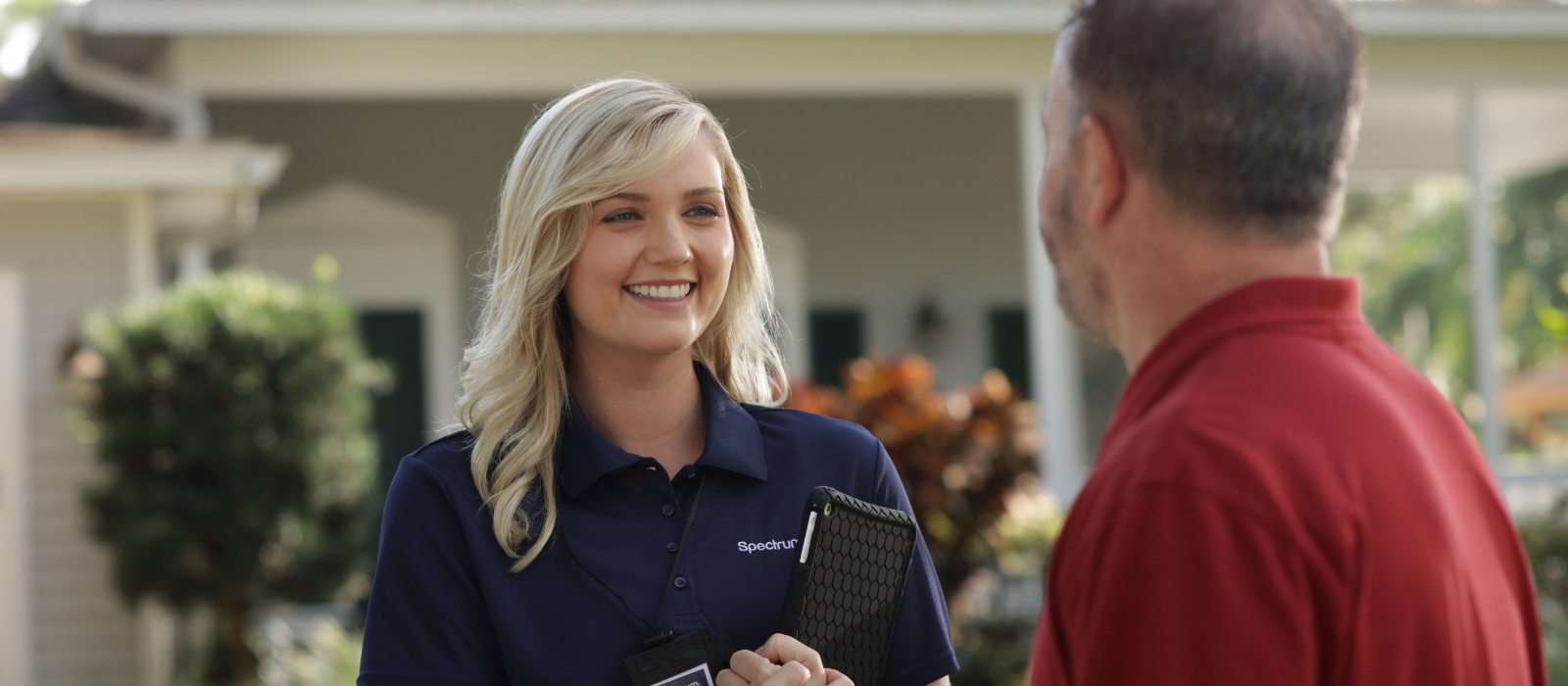 Woman and man chatting