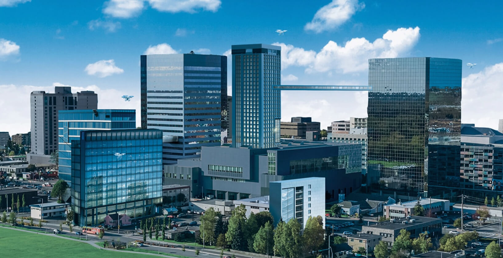 3D illustration of a technologically advanced city