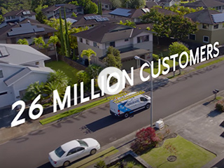 City skyline with connectivity illustrations overlay