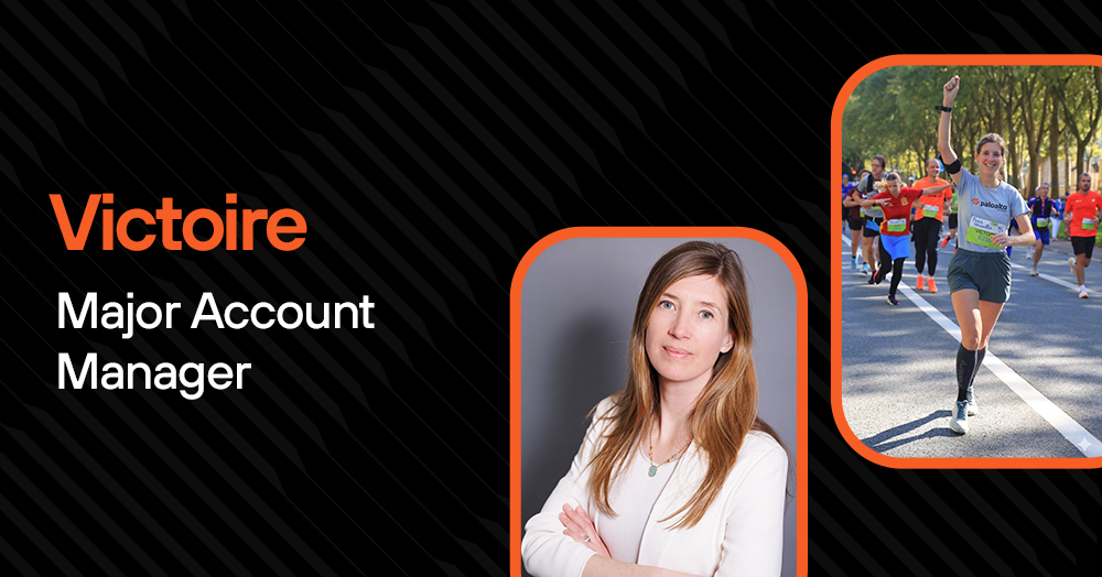 Victoire, Major Account Manager in France, discussing healthcare cybersecurity and the Paris-Versailles race.