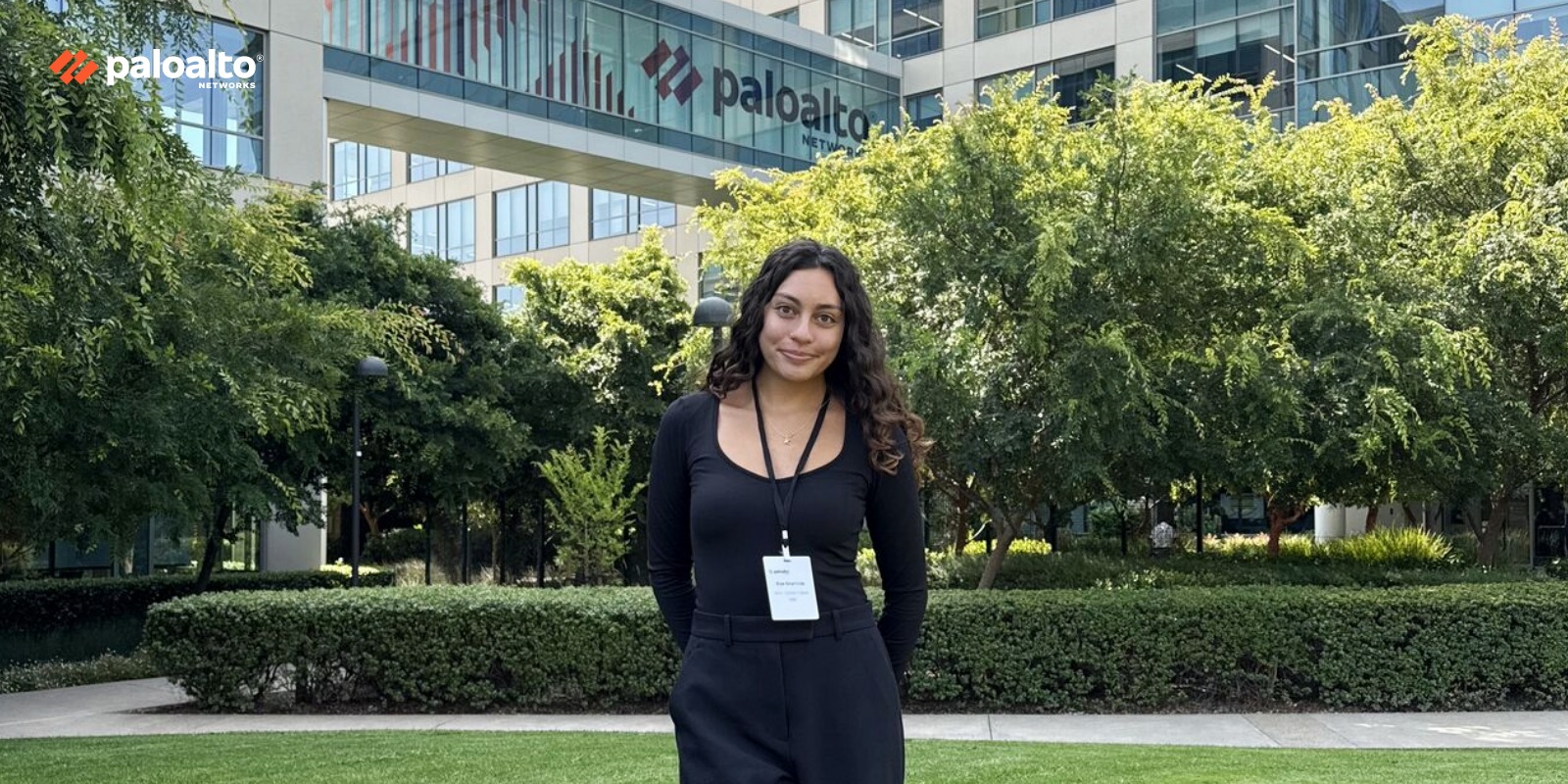 Kate at bridge on Palo Alto Networks Santa Clara campus.