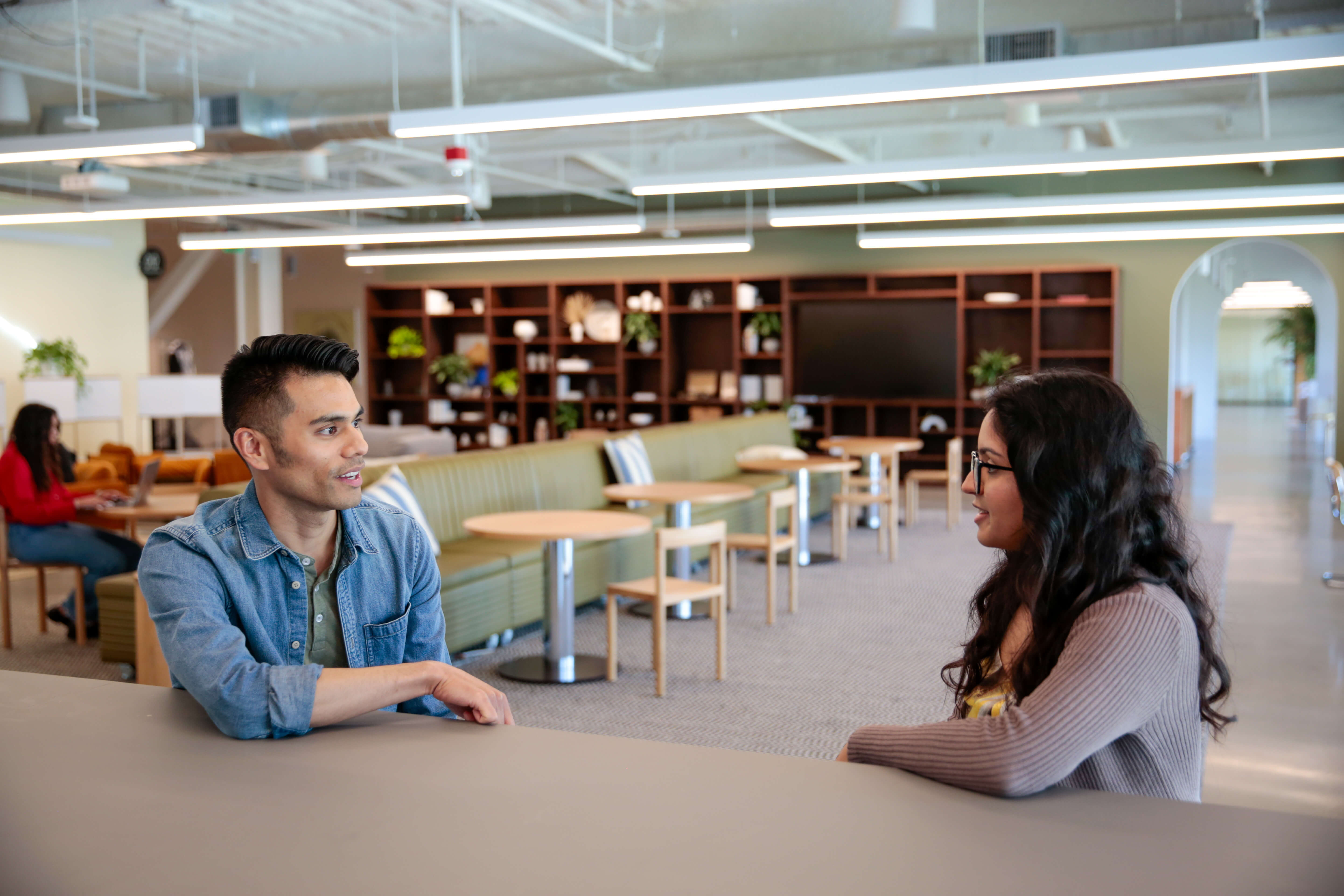 A picture of paloalto employees talking