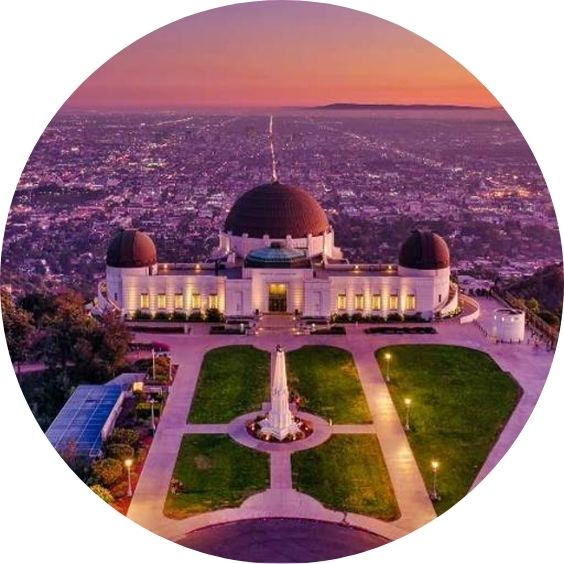 Griffith Observatory overlooking Los Angeles at sunset.
